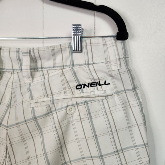 O'Neill White Blue Plaid Flat Front Mens Shorts Summer Business Casual Travel - Picture 4 of 9